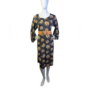 Sheer Black Sunflower Midi Dress | 90s Boho Layering Cover Up | Fits L/XL